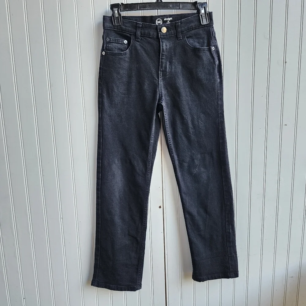Wonder Nation Jeans Boys Black Denim Stretch Straight Fit Adjastable Waist Sz 12